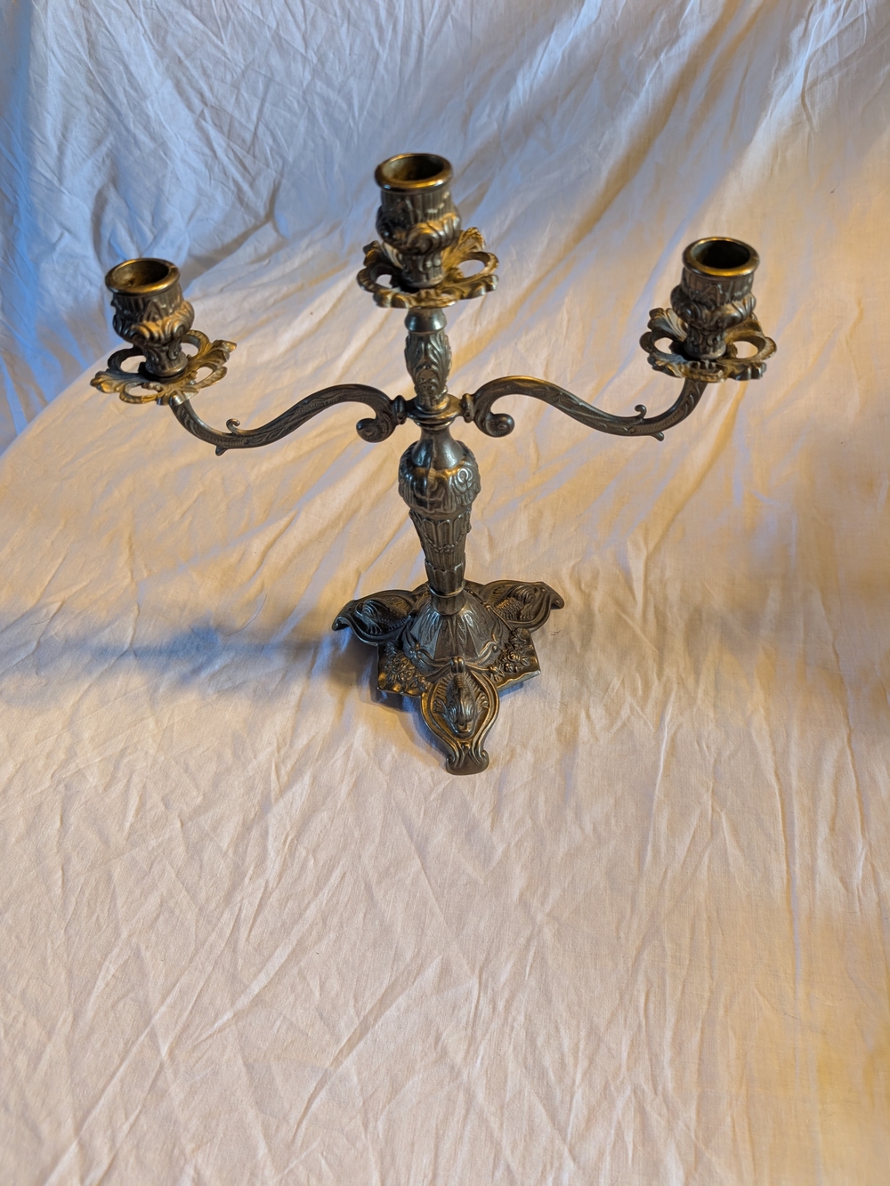 2/120$ Vintage Brass Three-Arm Candelabra - Antique Brass Finish